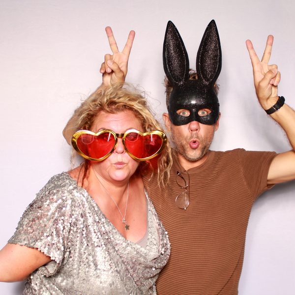 Wedding guests posing in a PicPop photo booth, Coachella Valley wedding photo booth rental